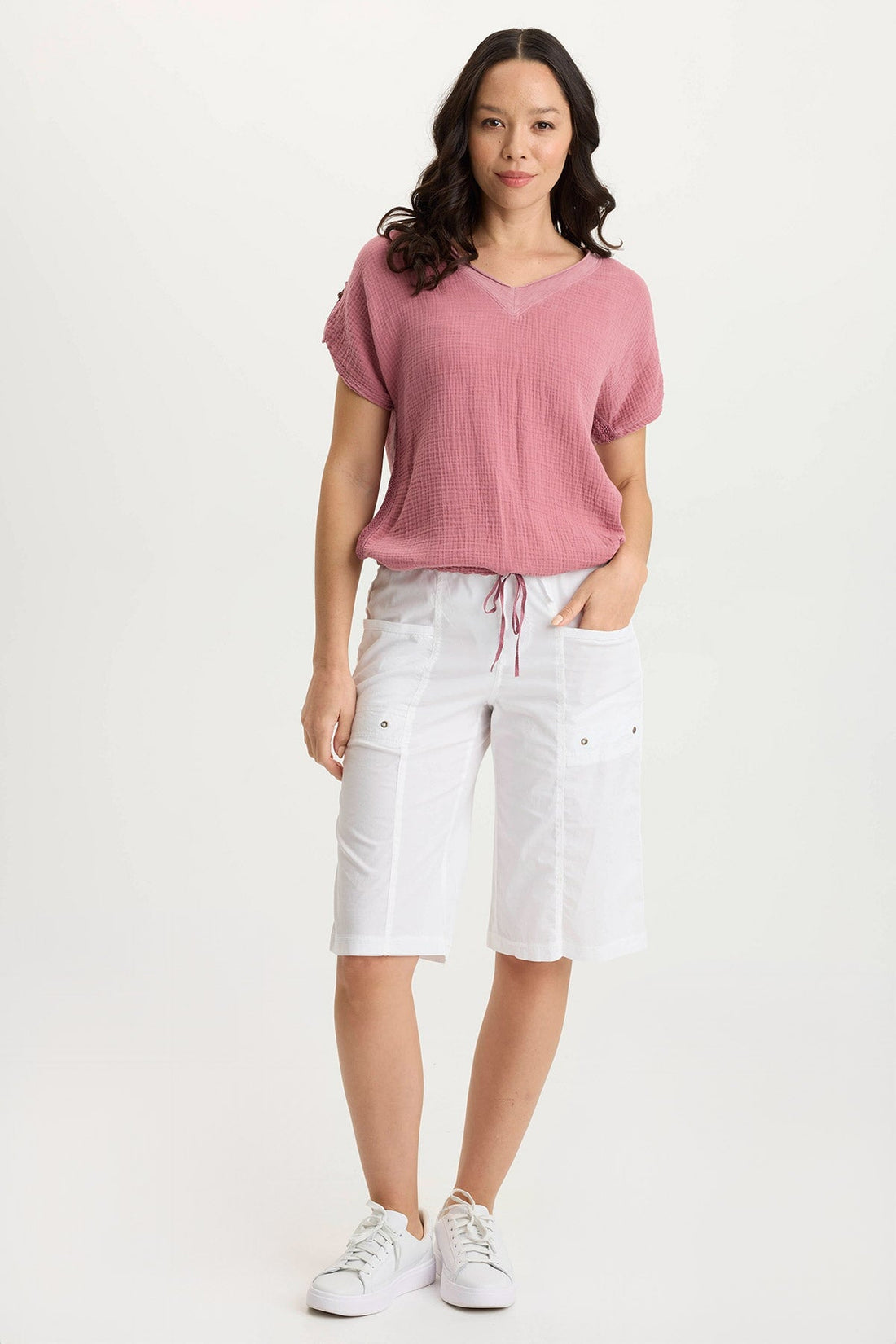 Preto Poplin Wide-Leg Bermuda Short