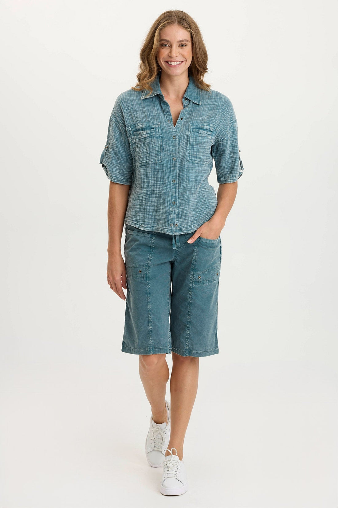Preto Poplin Wide-Leg Bermuda Short