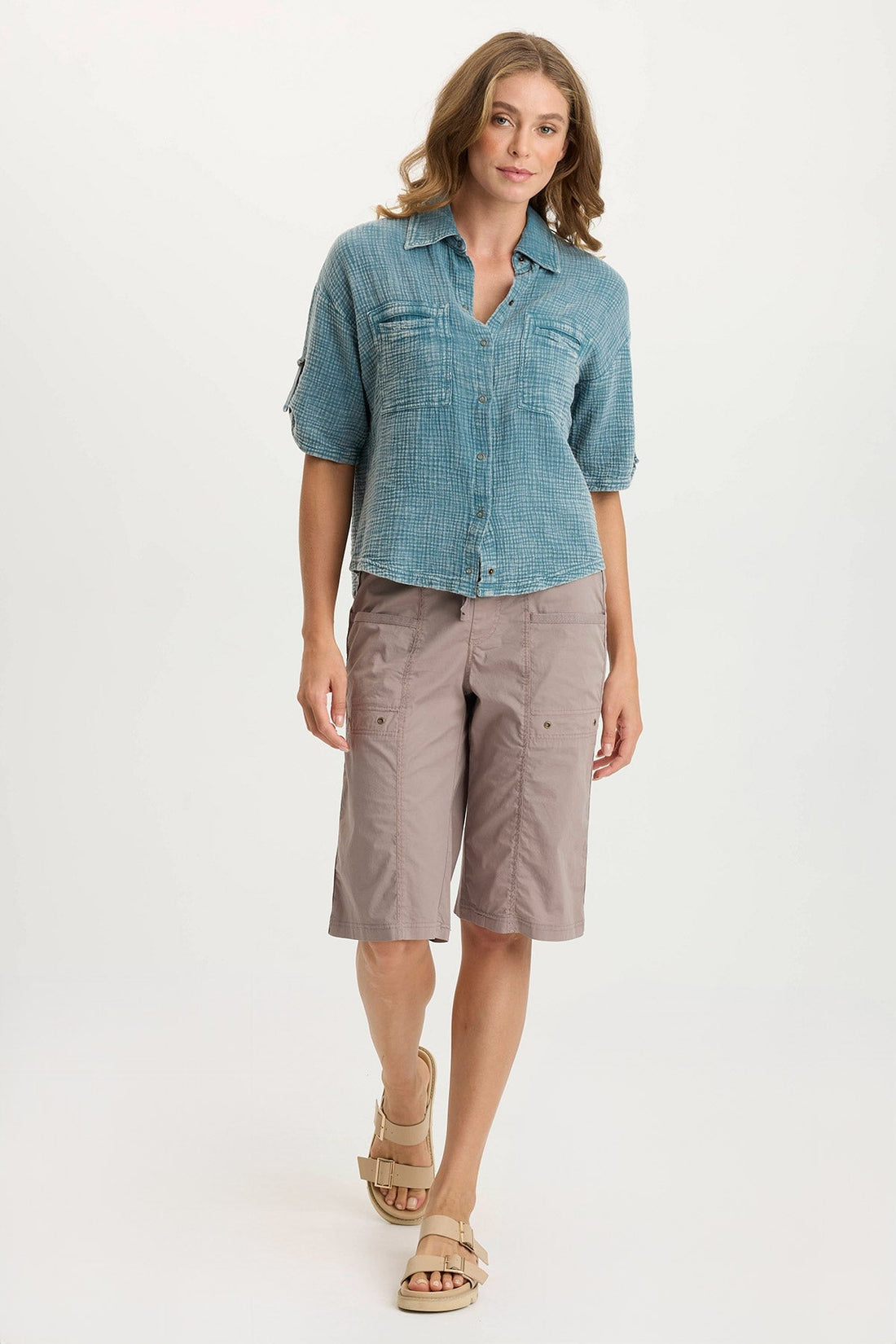 Preto Poplin Wide-Leg Bermuda Short