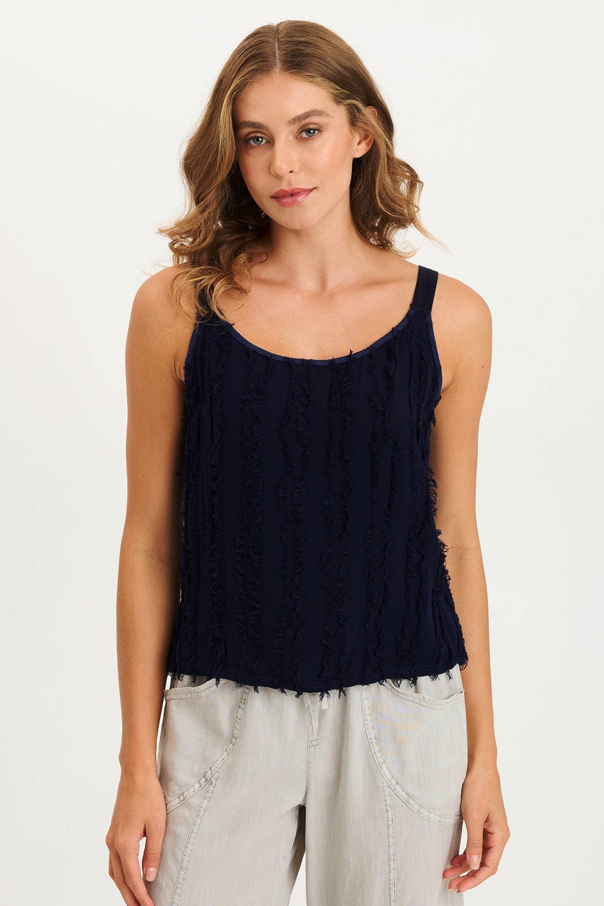 Haddon Stripe Voile/Jersey A-Line Tank
