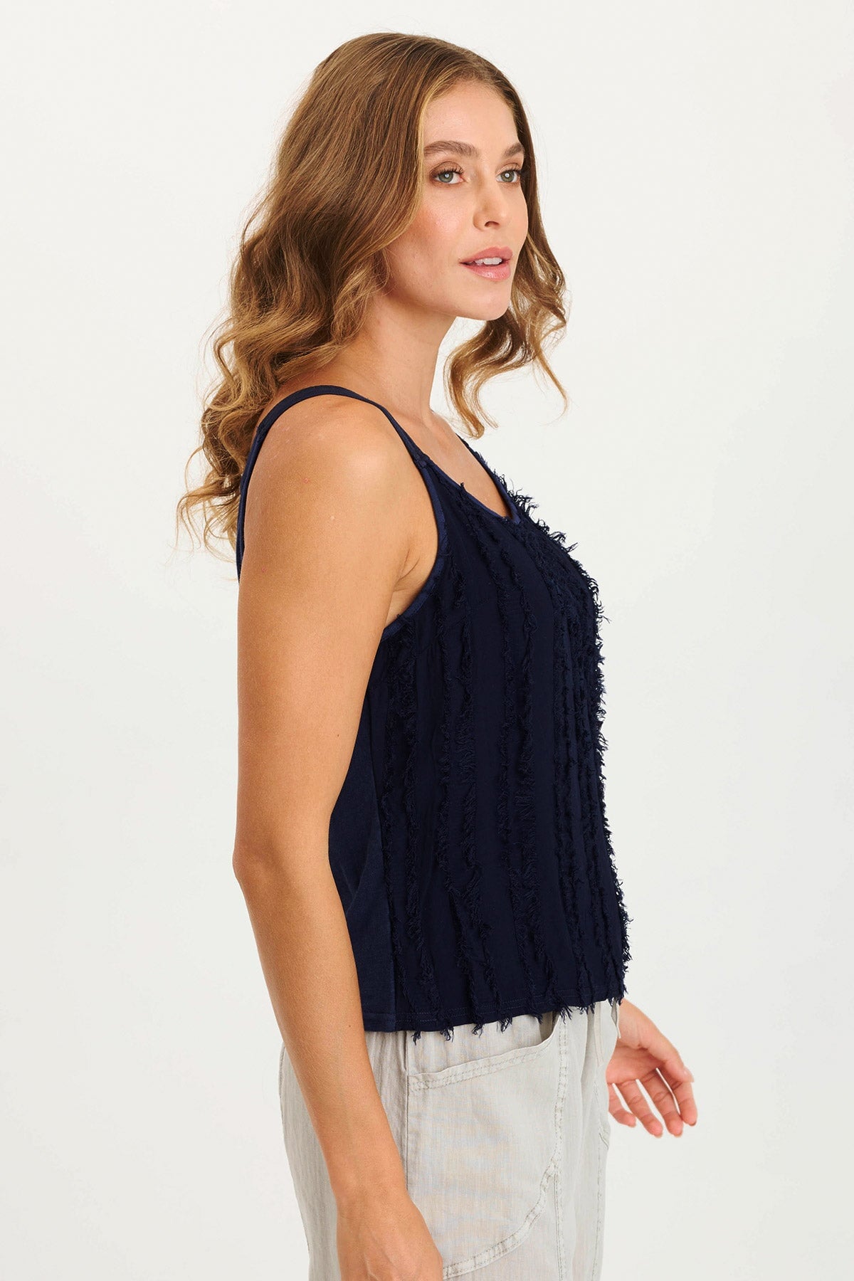 Haddon Stripe Voile/Jersey A-Line Tank