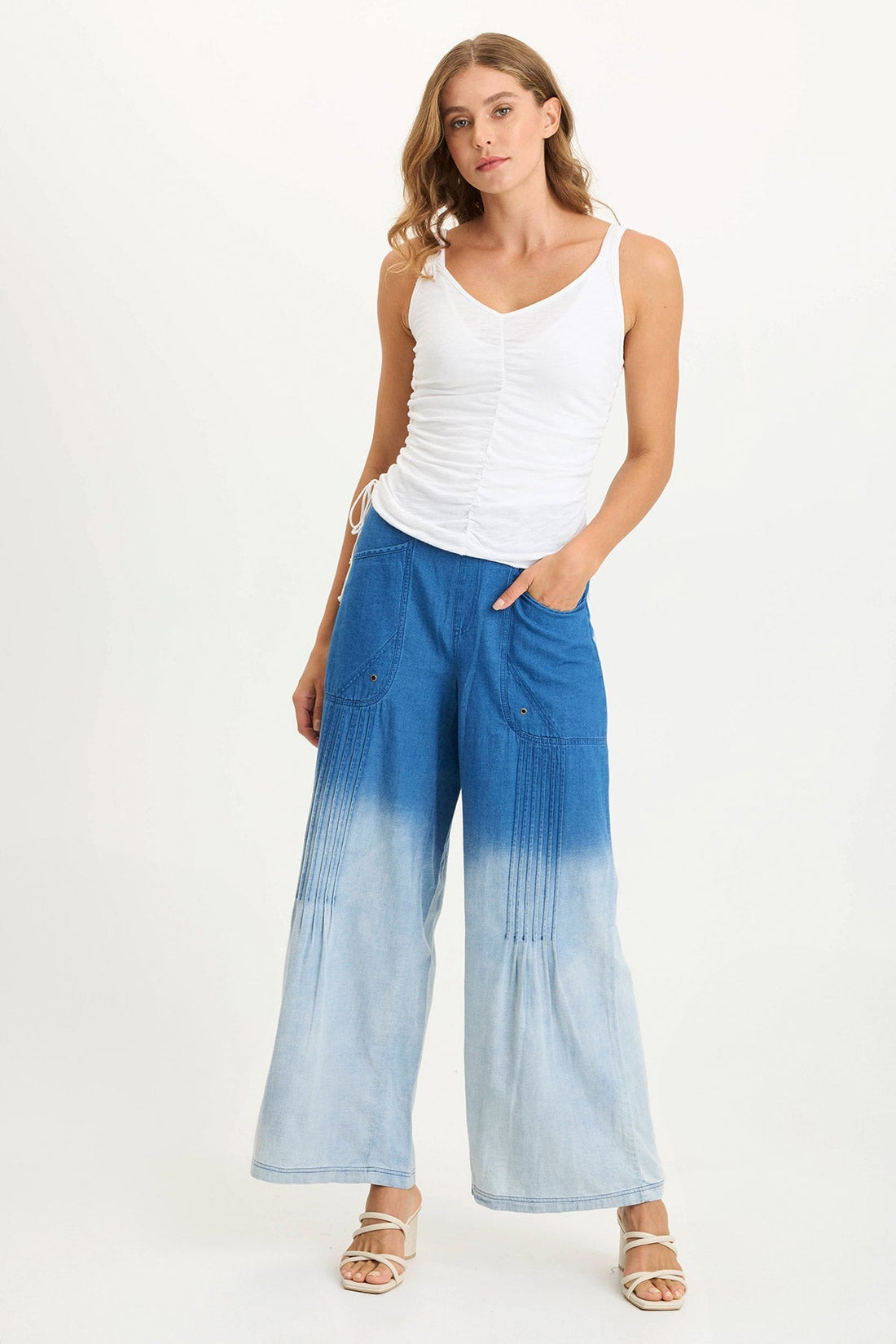 Ralston Indigo Twill Lightweight Pleated Wide Leg Pant