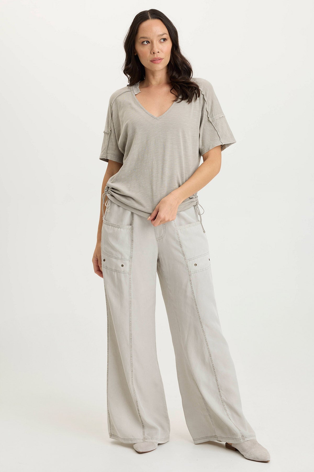 Tarla Twill Dropped Pocket Wide Leg Pant