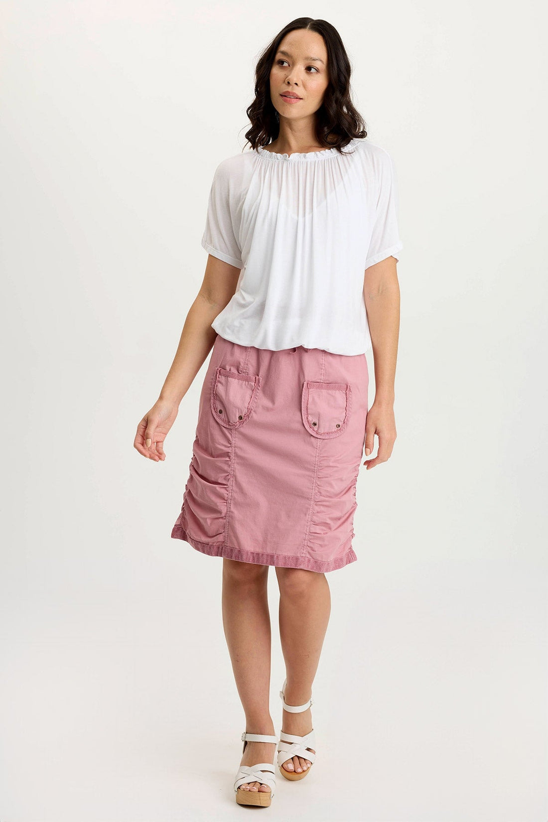 Tozie Poplin Ruched Panel Drawstring Mini Skirt