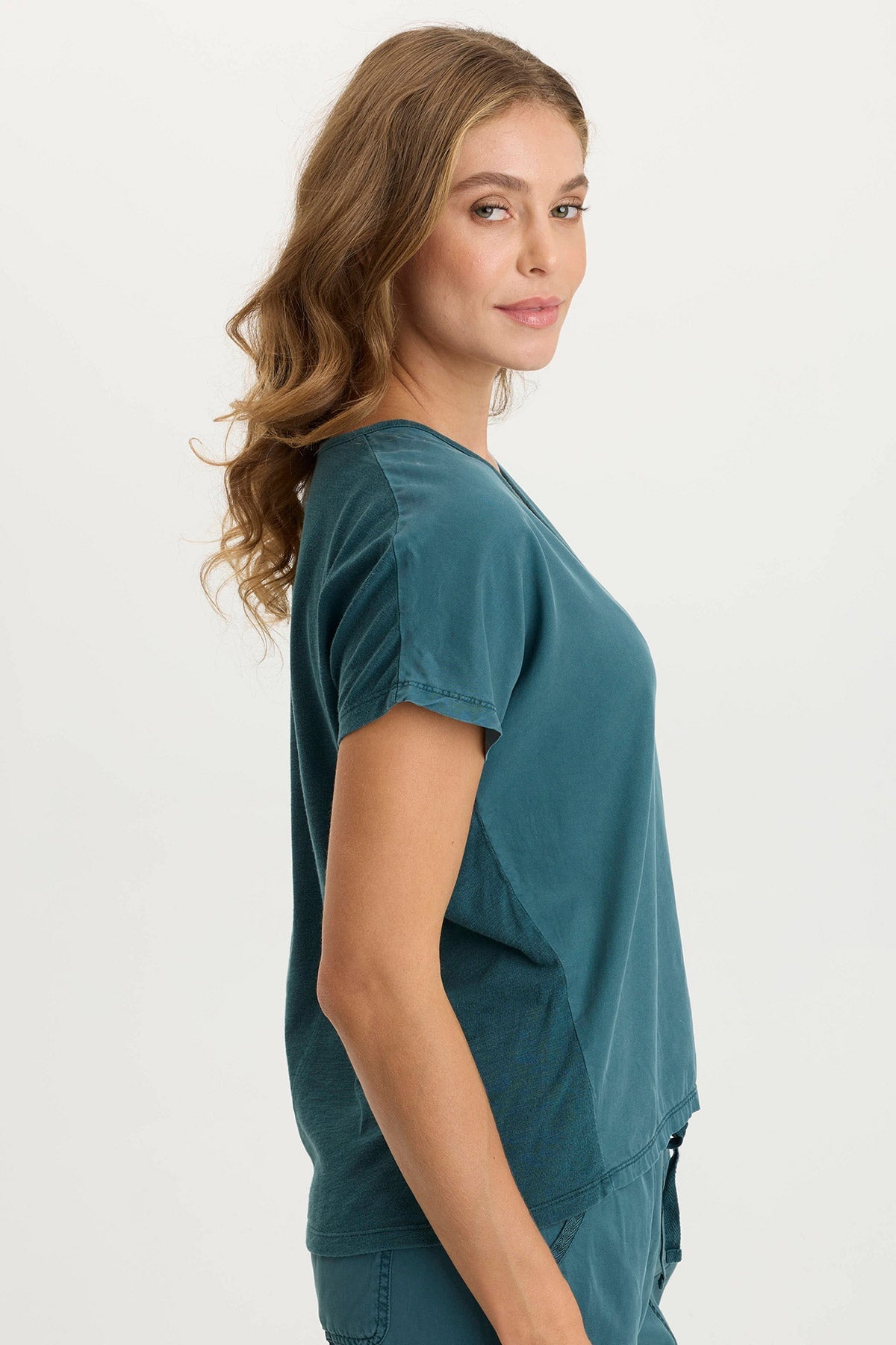 Ulysses Twill/Jersey Oversized V-Neck Top