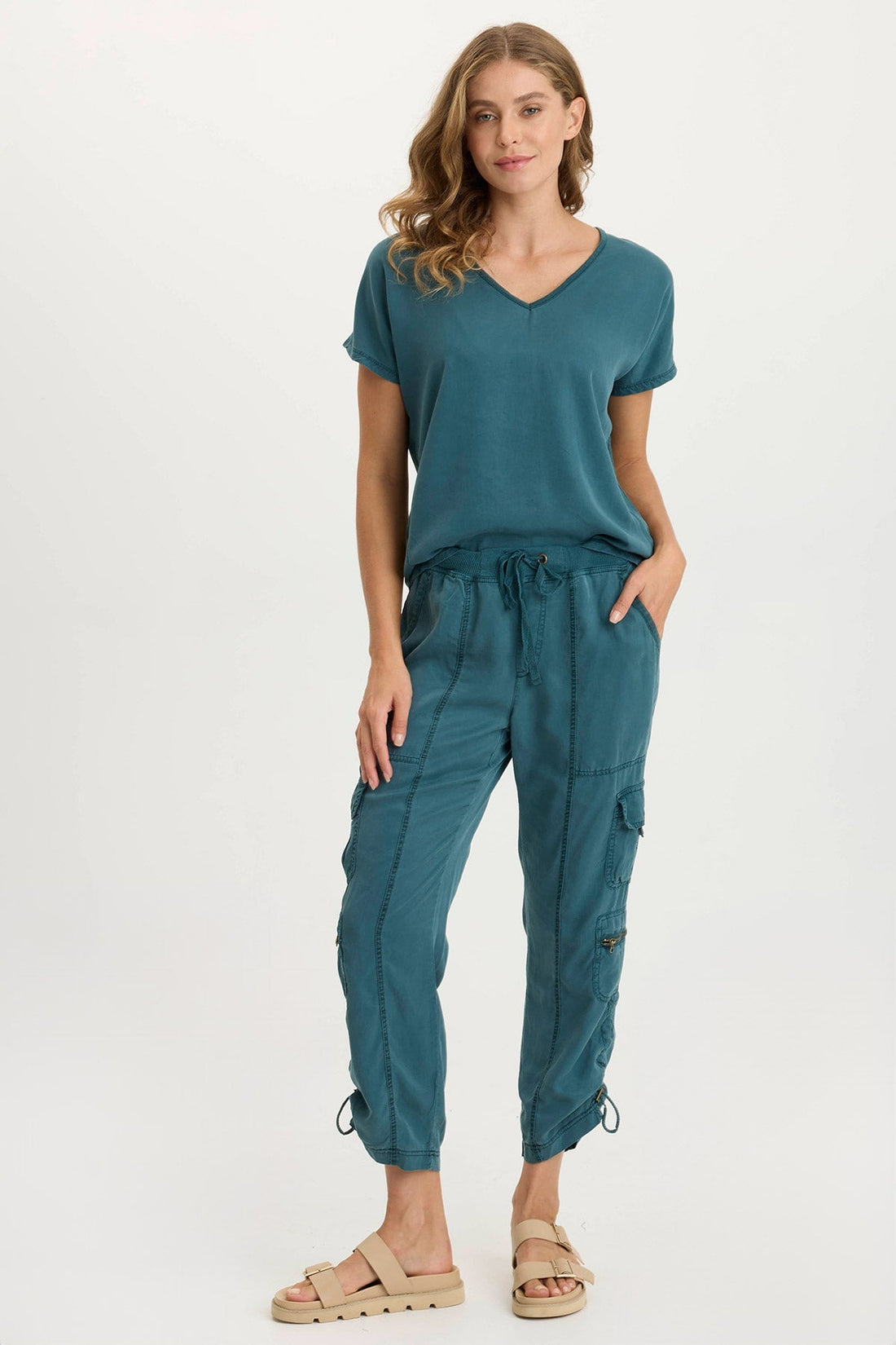 Ulysses Twill/Jersey Oversized V-Neck Top
