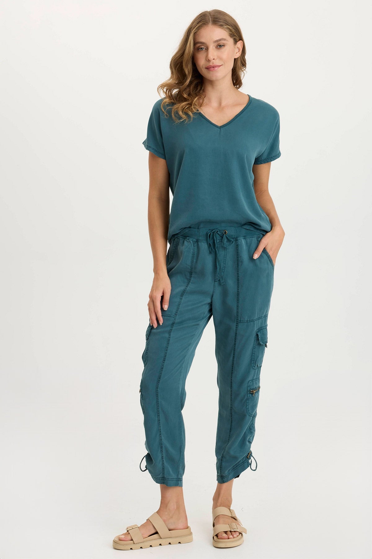 Ulysses Twill/Jersey Oversized V-Neck Top
