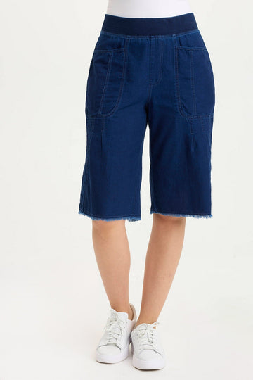 Themia Indigo Twill Pull-On Bermuda Short