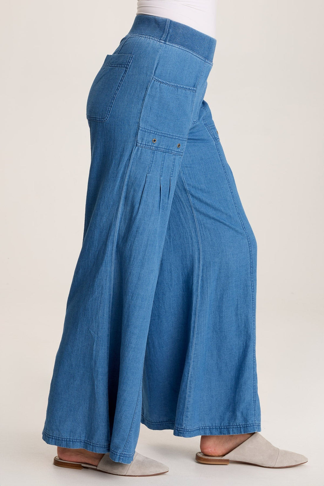 Florentine Mock-Denim Wide-Leg Pant