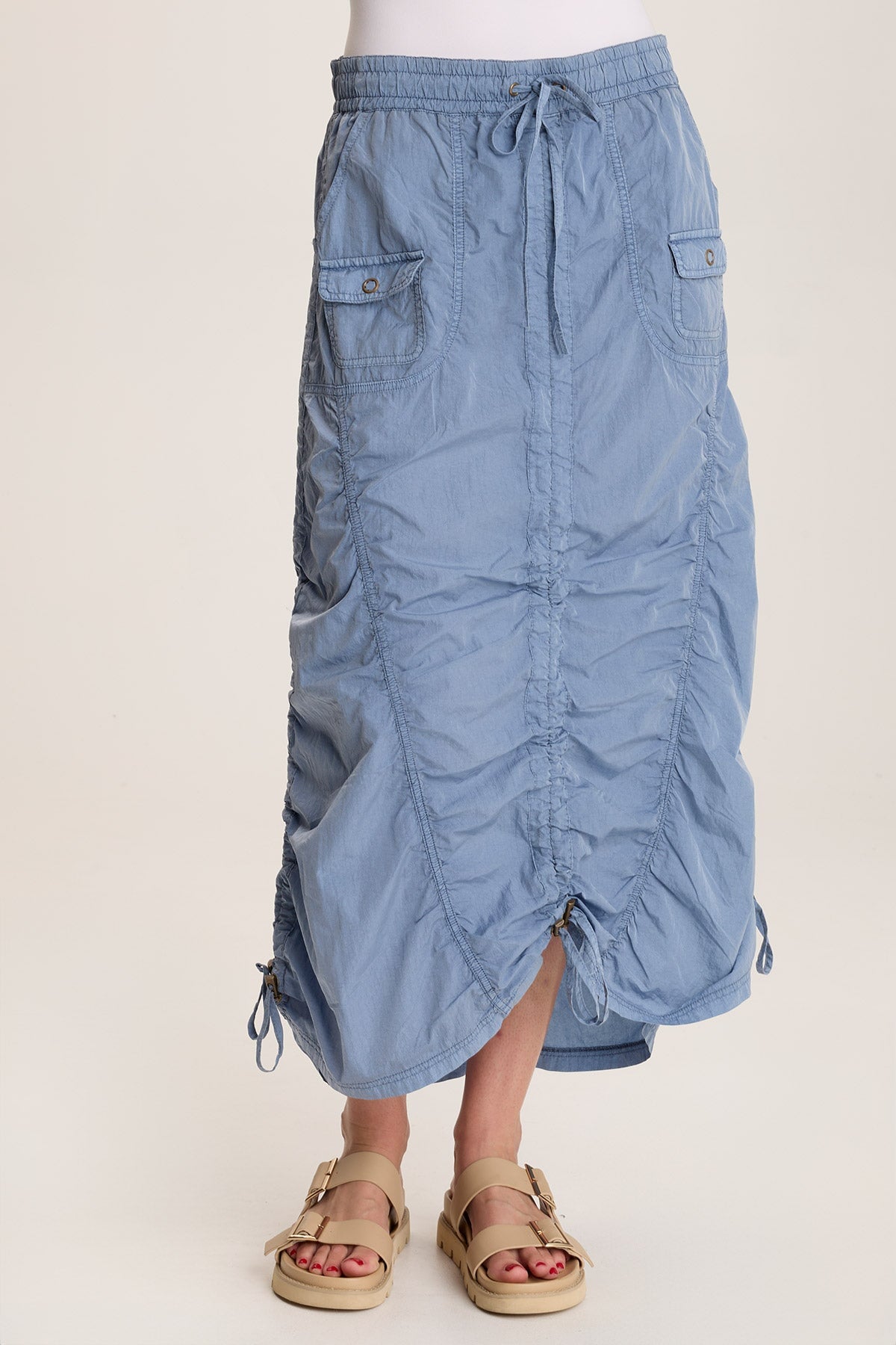 Zeno Ruched Sporty Cargo Midi Skirt