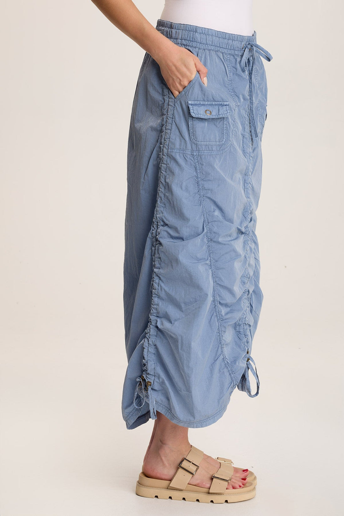 Zeno Ruched Sporty Cargo Midi Skirt