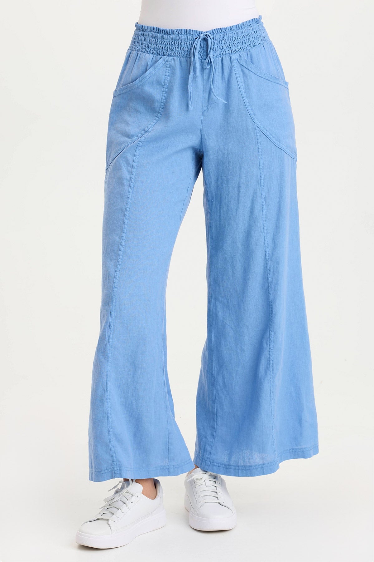 Pia Paper-Bag Waist Linen Wide Leg Pant