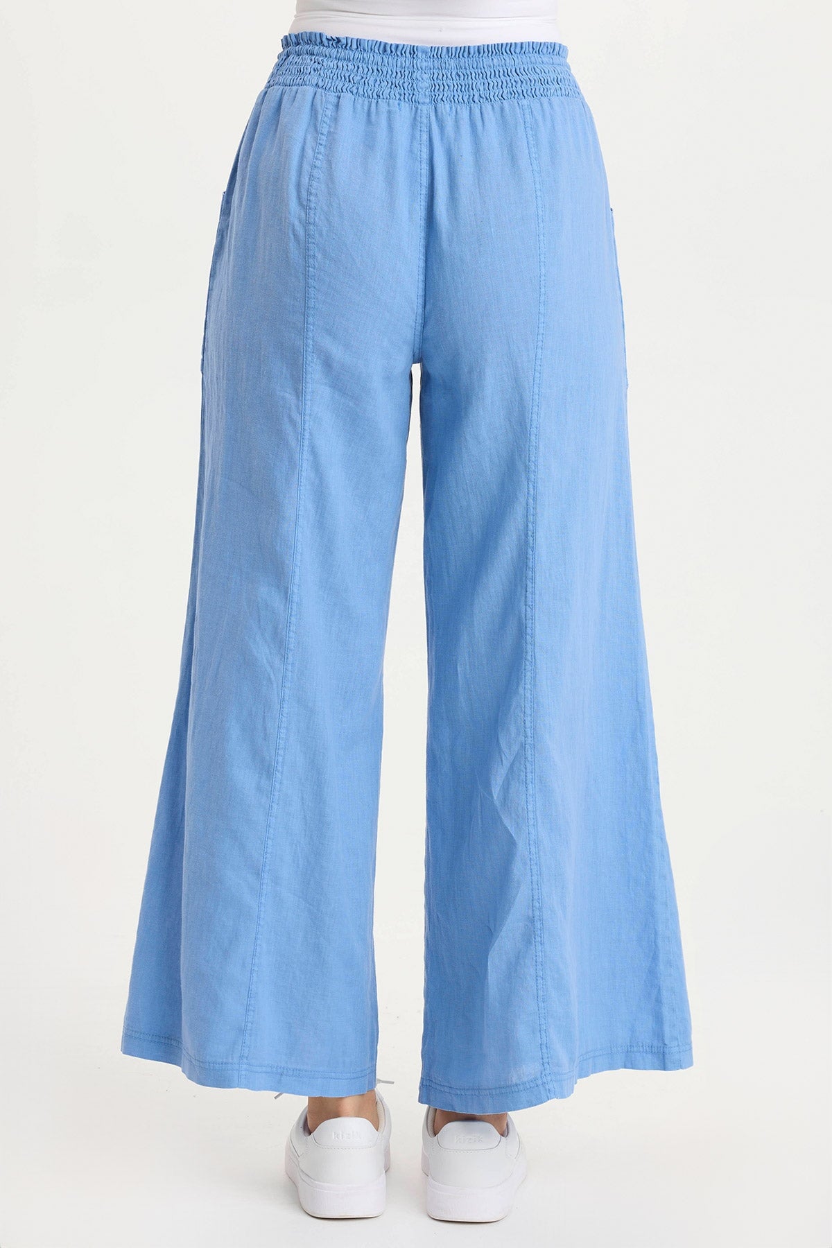 Pia Paper-Bag Waist Linen Wide Leg Pant