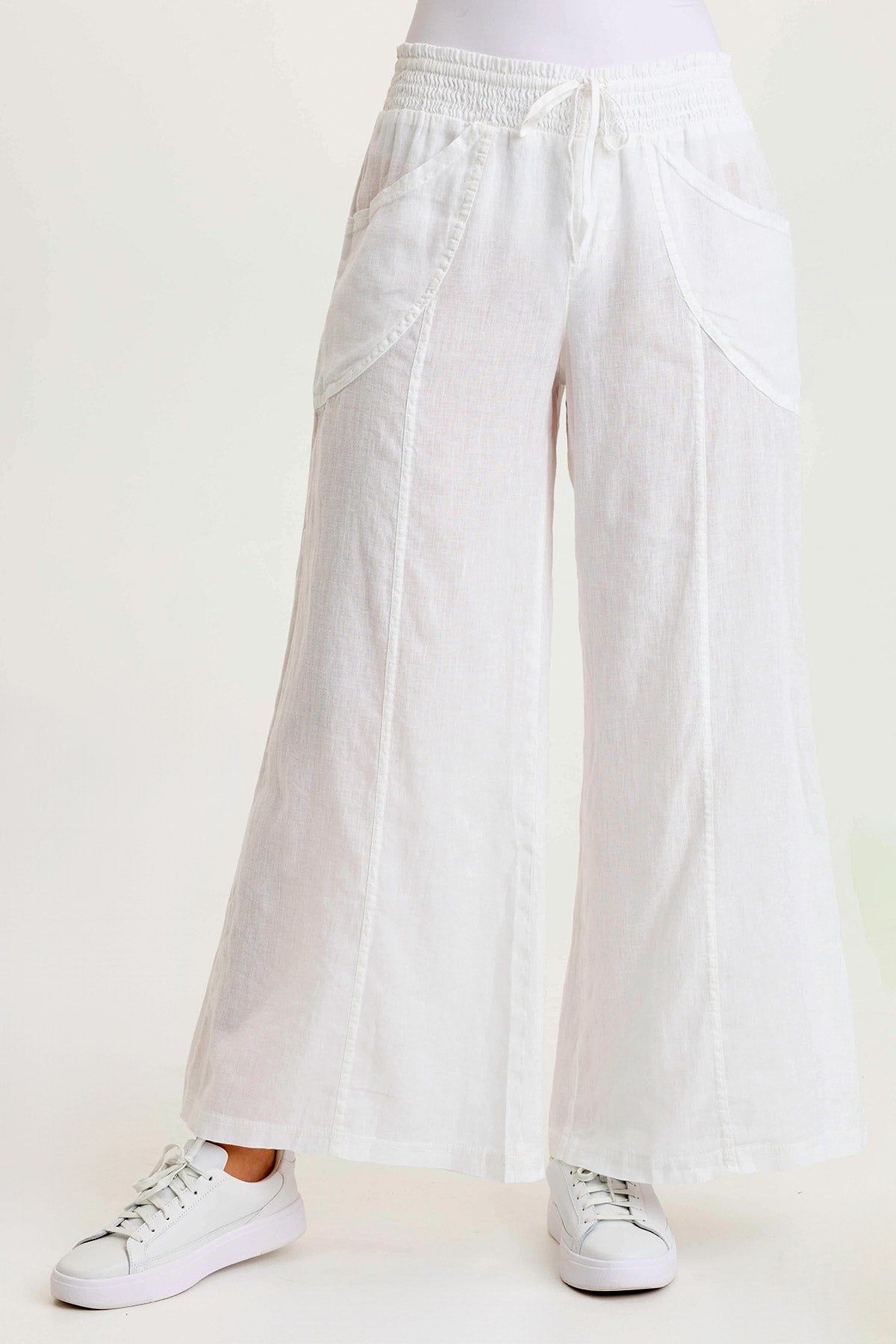 Pia Paper-Bag Waist Linen Wide Leg Pant