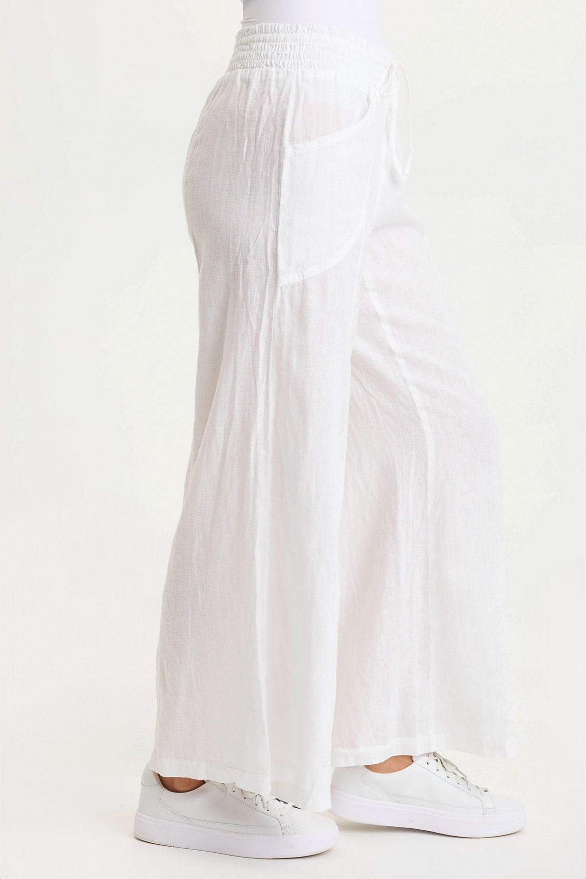 Pia Paper-Bag Waist Linen Wide Leg Pant