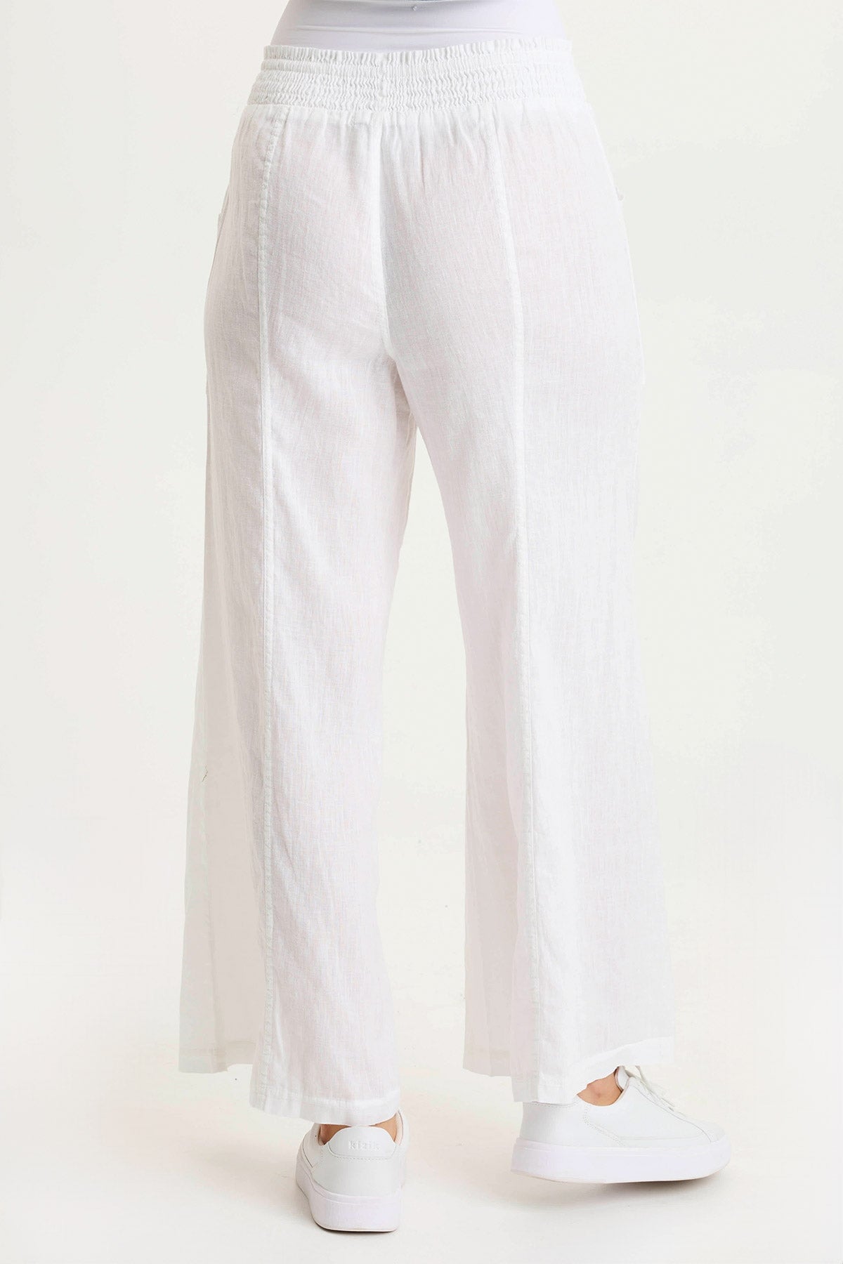 Pia Paper-Bag Waist Linen Wide Leg Pant