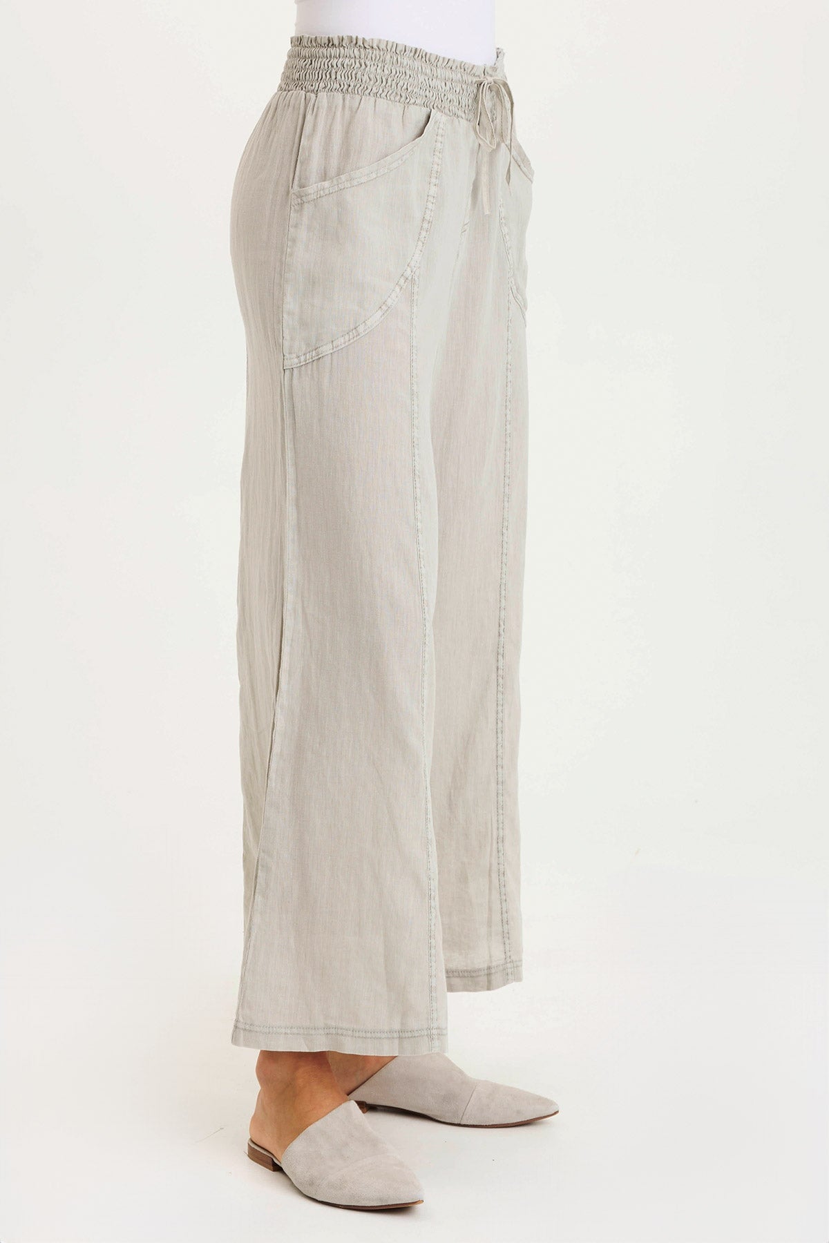 Pia Paper-Bag Waist Linen Wide Leg Pant