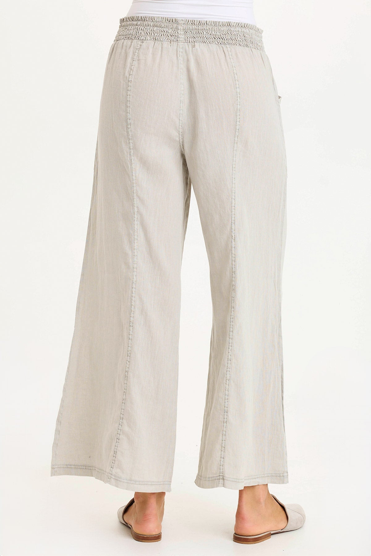 Pia Paper-Bag Waist Linen Wide Leg Pant