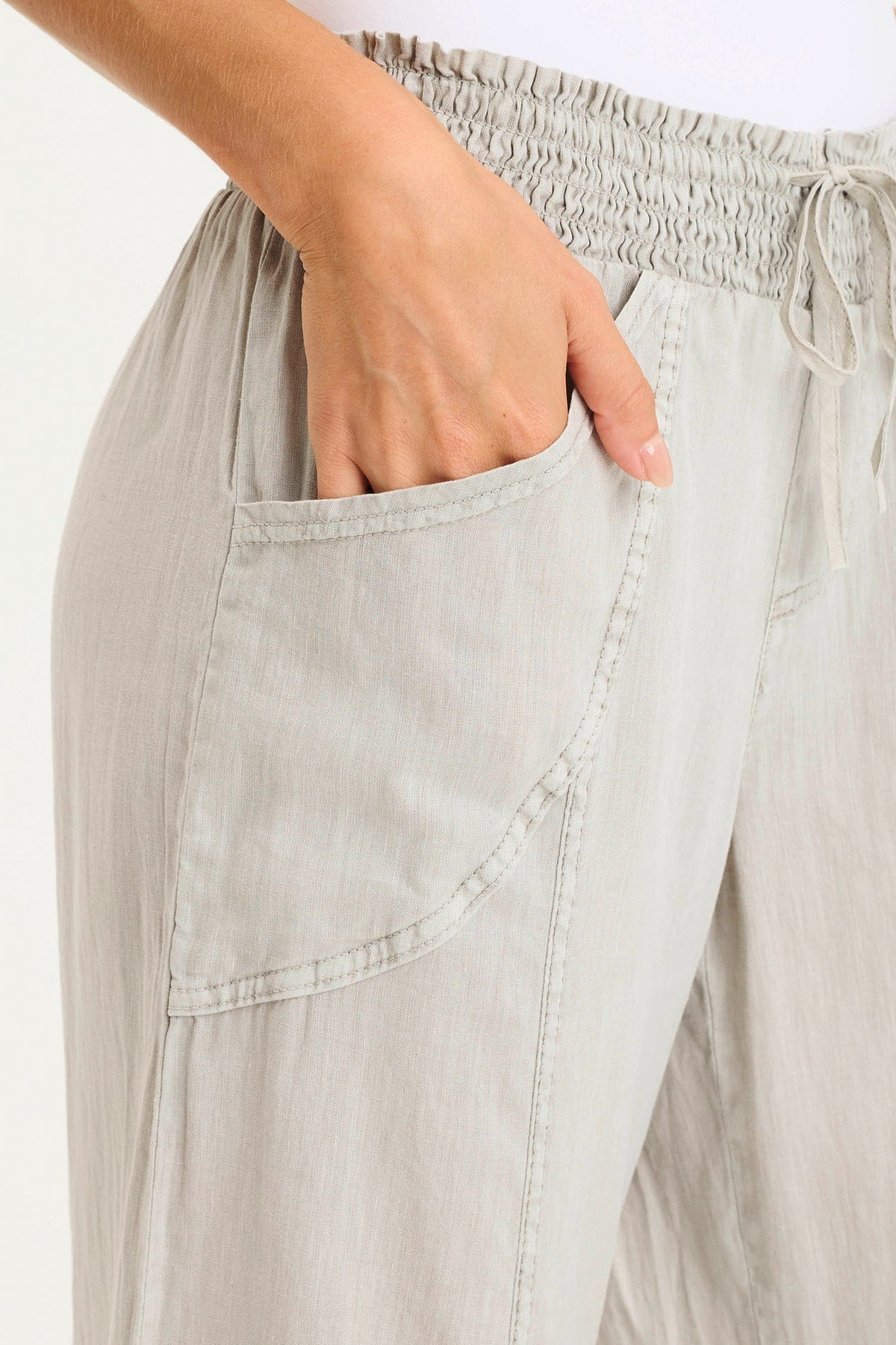 Pia Paper-Bag Waist Linen Wide Leg Pant