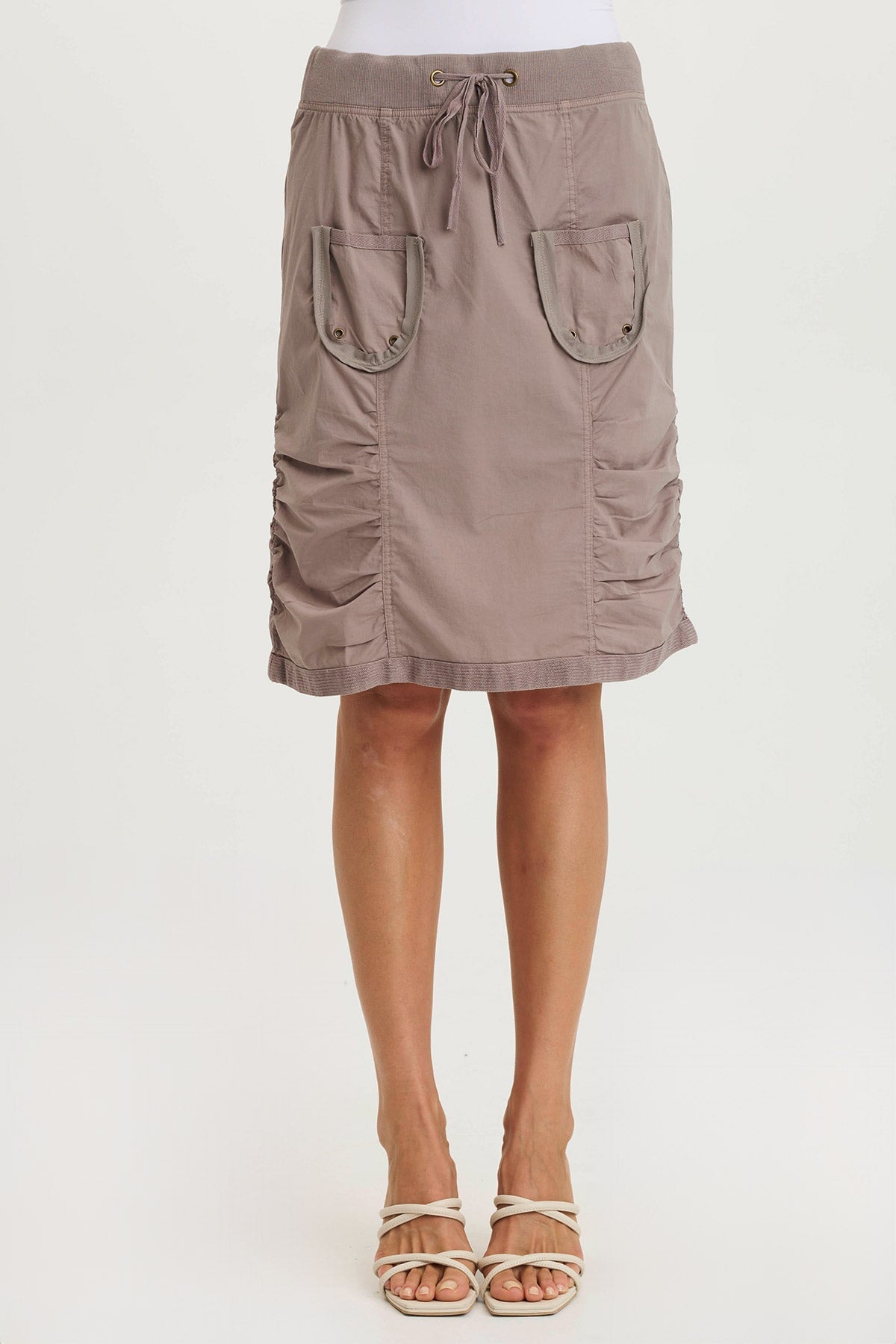 Tozie Poplin Ruched Panel Drawstring Mini Skirt