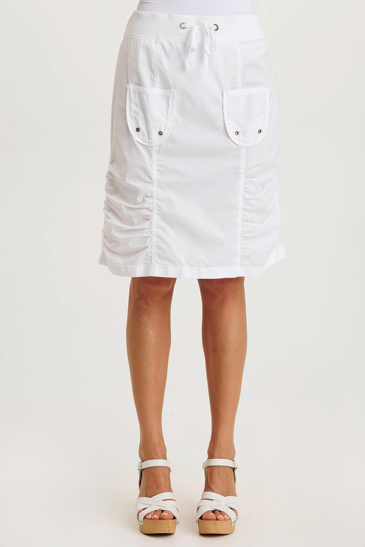 Tozie Poplin Ruched Panel Drawstring Mini Skirt