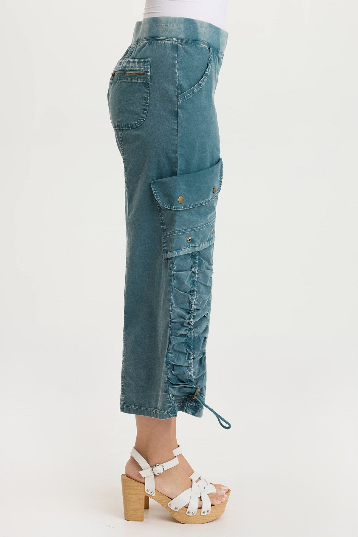 Muldoon Poplin Ruched Wide-Leg Crop Pant