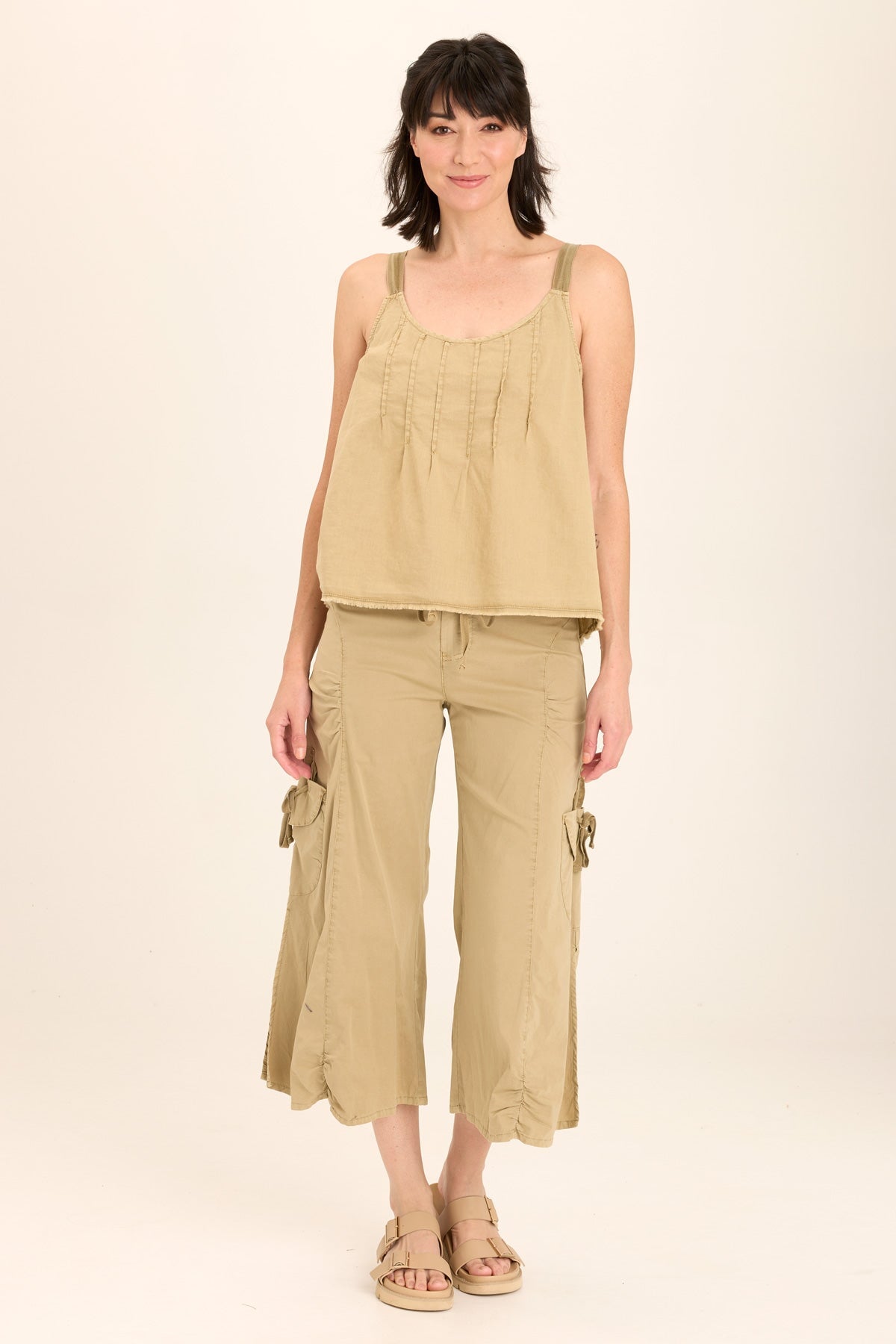 Split Wide-Leg Cargo Gaucho Crop
