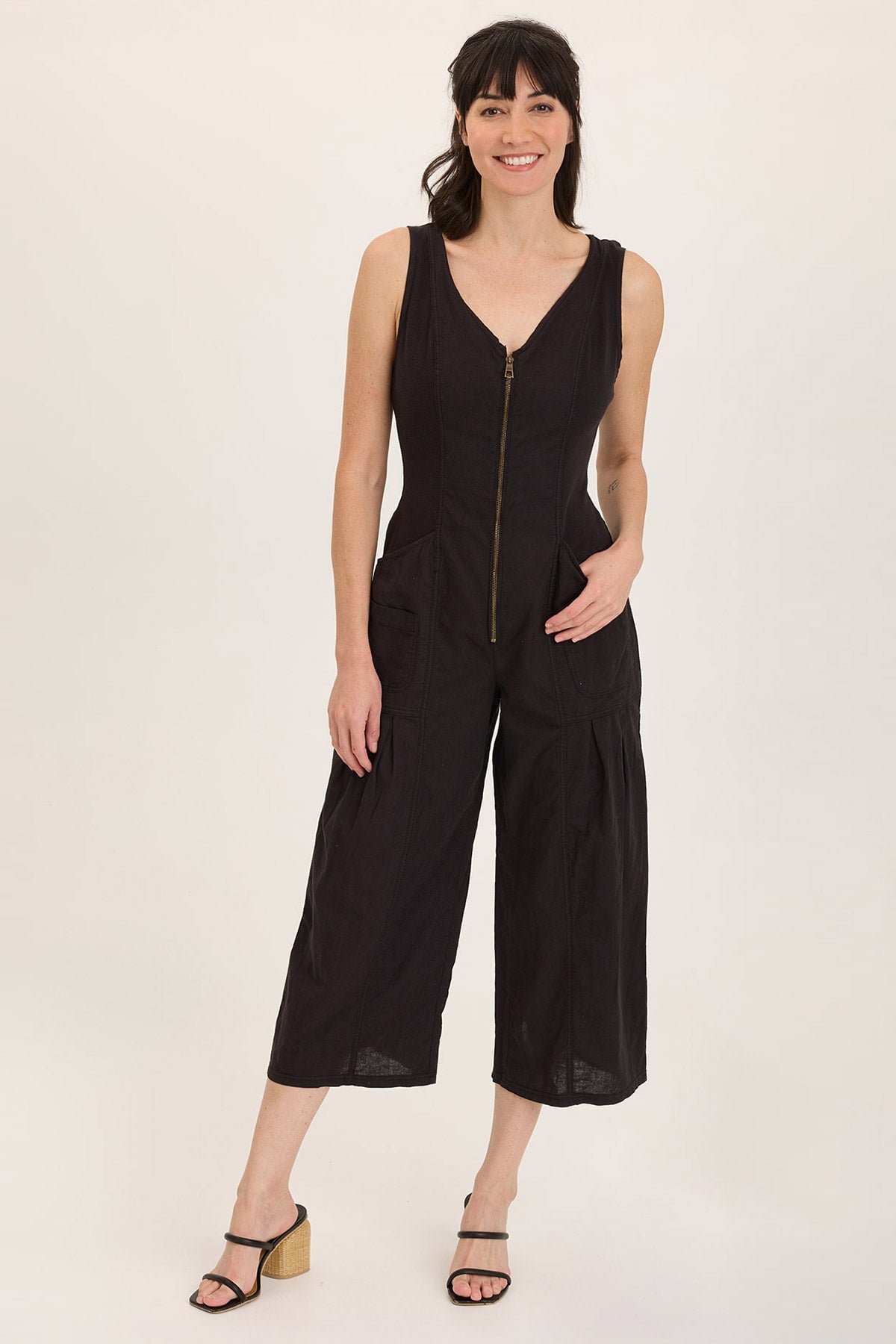 Linen Macgowan Wide Leg Zipper Jumpsuit