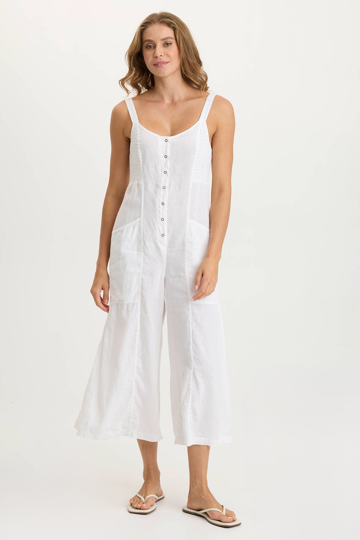Leoda Linen Snap-Up Jumpsuit
